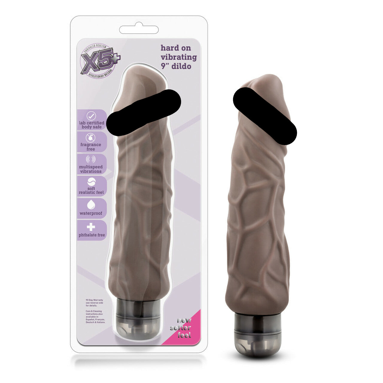 X5 Hard On Vib. 9in Dildo Brown