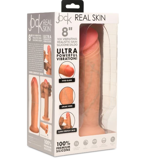 Jock Real Skin 8 Vibrating Silicone Dildo Light "