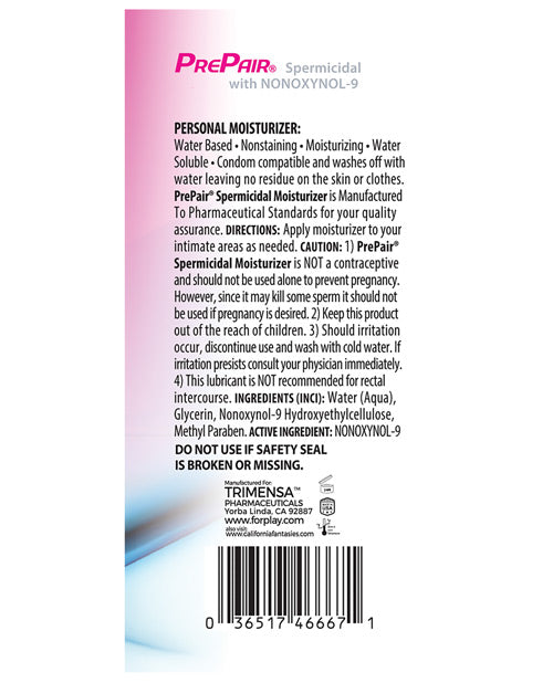 Pre Pair Spermicidal Lube Water Based