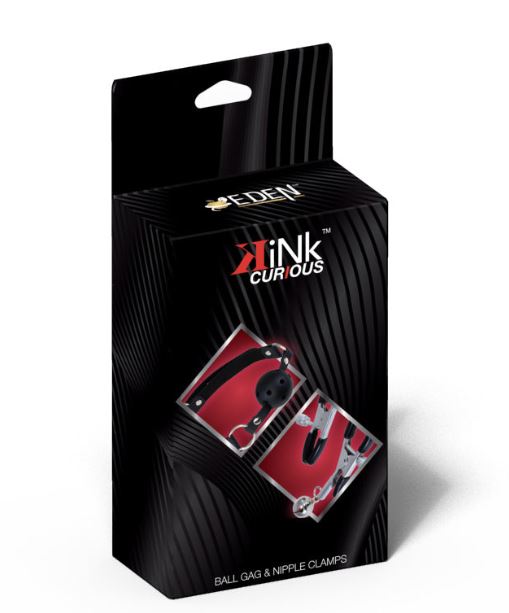 Kink Curious Ball Gag & Nipple Clamps Set Black
