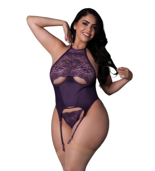 Basque & Split Panty Plum