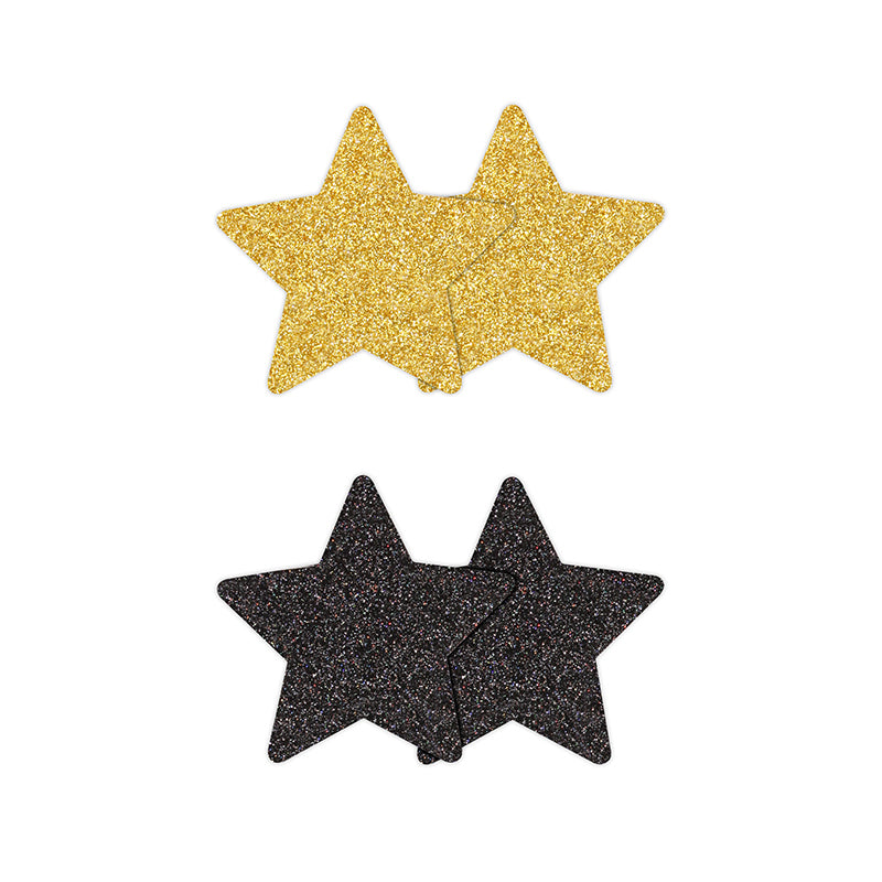 Pretty Pasties Glitter Stars Black/gold 2 Pair