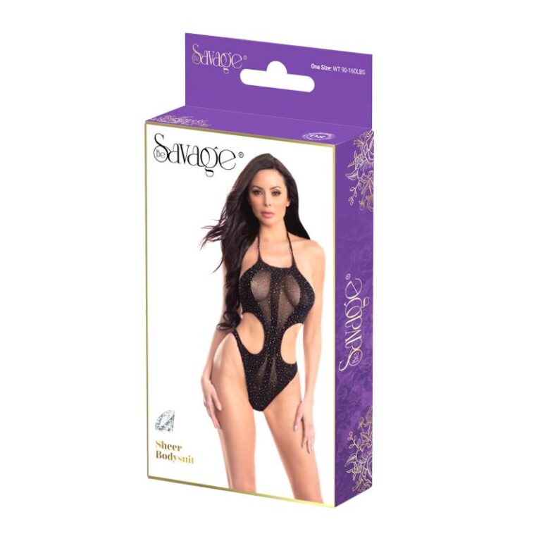 Sheer Bodysuit Black Rhinestone