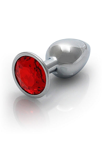 Round Gem Butt Plug Silver Ruby Red