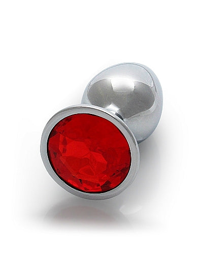 Round Gem Butt Plug Silver Ruby Red