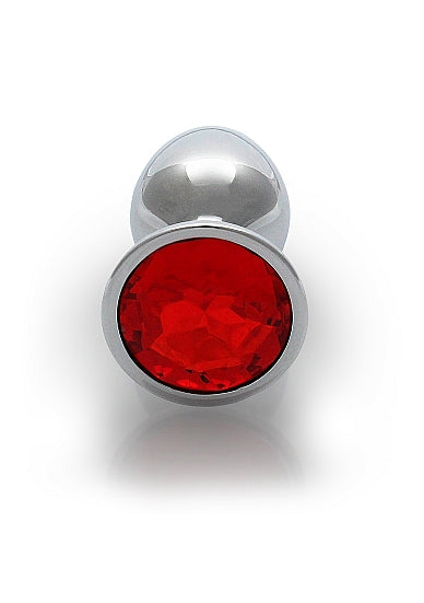 Round Gem Butt Plug Silver Ruby Red