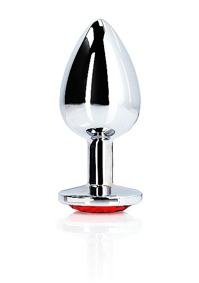 Round Gem Butt Plug Silver Ruby Red