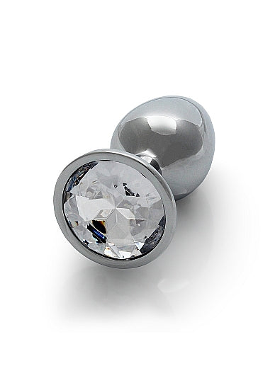 Round Gem Butt Plug Silver Diamond