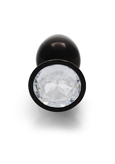 Round Gem Butt Plug Gunmetal Diamond