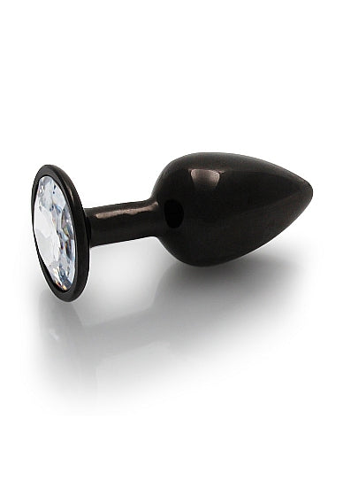 Round Gem Butt Plug Gunmetal Diamond