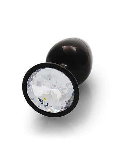 Round Gem Butt Plug Gunmetal Diamond