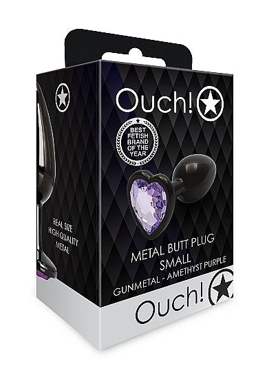 Heart Gem Butt Plug Gunmetal Amethyst