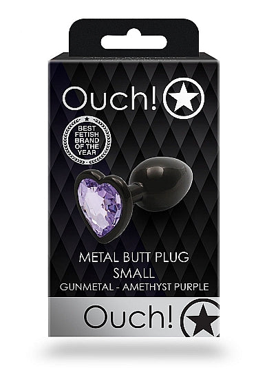 Heart Gem Butt Plug Gunmetal Amethyst