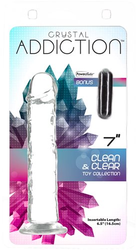 Addiction Crystal Vertical Dong Clear Tpe W/ Bullet "