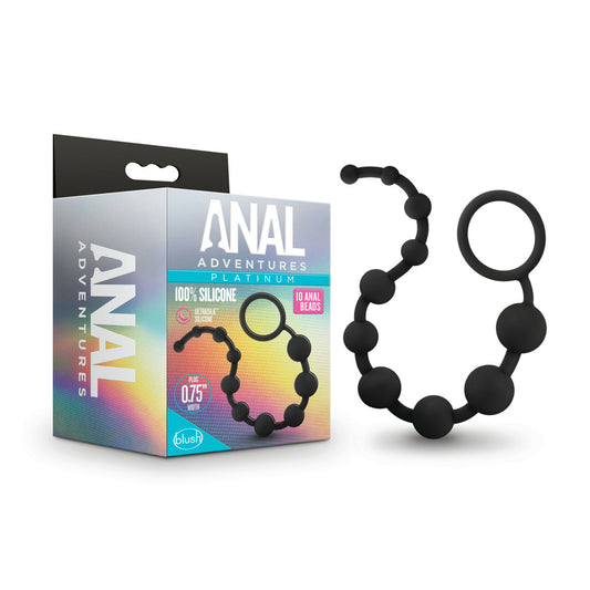 Anal Adventures Platinum Silicone 10 Anal Beads Black