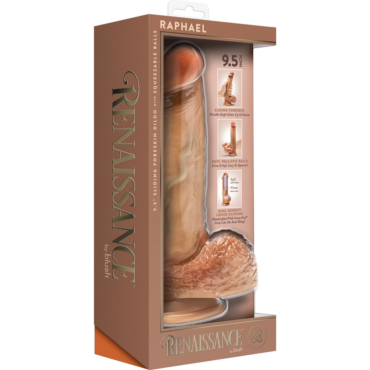 Renaissance Raphael 9.5 In Sliding Foreskin Dildo Tan