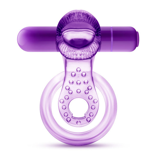 Play With Me Lick It Vibrating Double Strap Cock Ring Purple