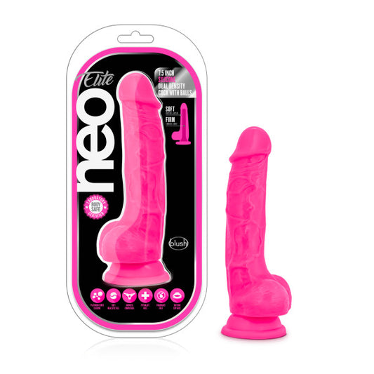 Neo Elite 7.5in Silicone Dual Density Cock W/ Balls Neon