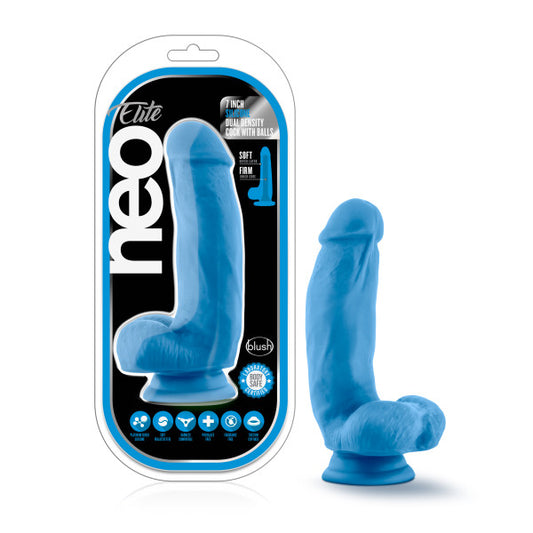 Neo Elite 7in Silicone Dual Density Cock W/ Balls Neon