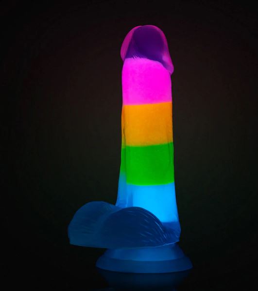 Neo Elite Glow In The Dark Rainbow Rave 6.5 Silicone Dual Density Dildo"