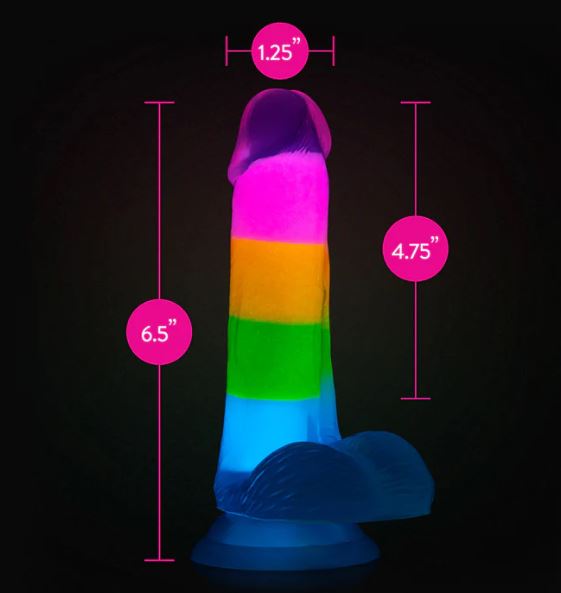 Neo Elite Glow In The Dark Rainbow Rave 6.5 Silicone Dual Density Dildo"