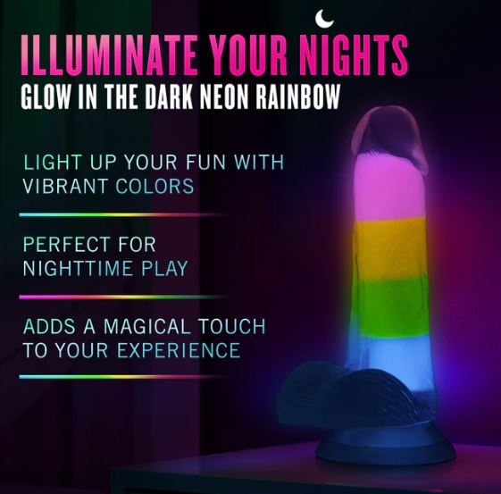 Neo Elite Glow In The Dark Rainbow Rave 6.5 Silicone Dual Density Dildo"