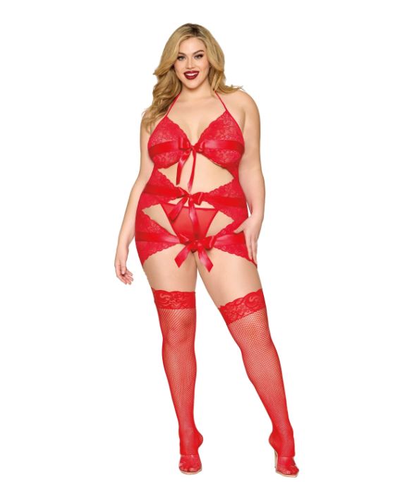 Garter Slip & Gstring Poinsettia Q/s