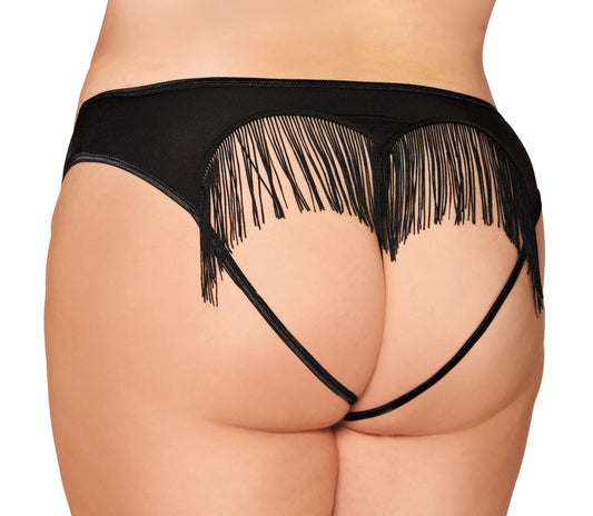 Heart Back Panty W/ Fringe Black