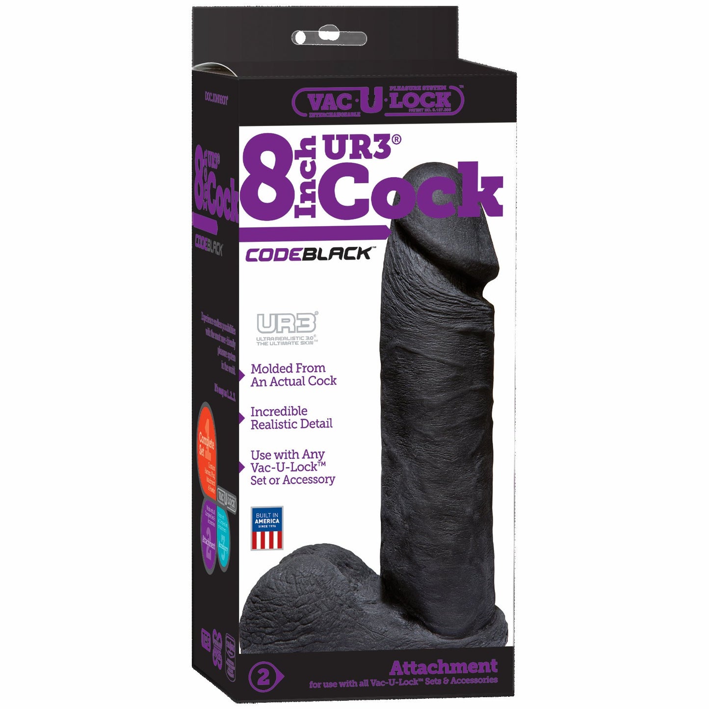 Vac U Lock Code Black 8in Ultraskyn Cock