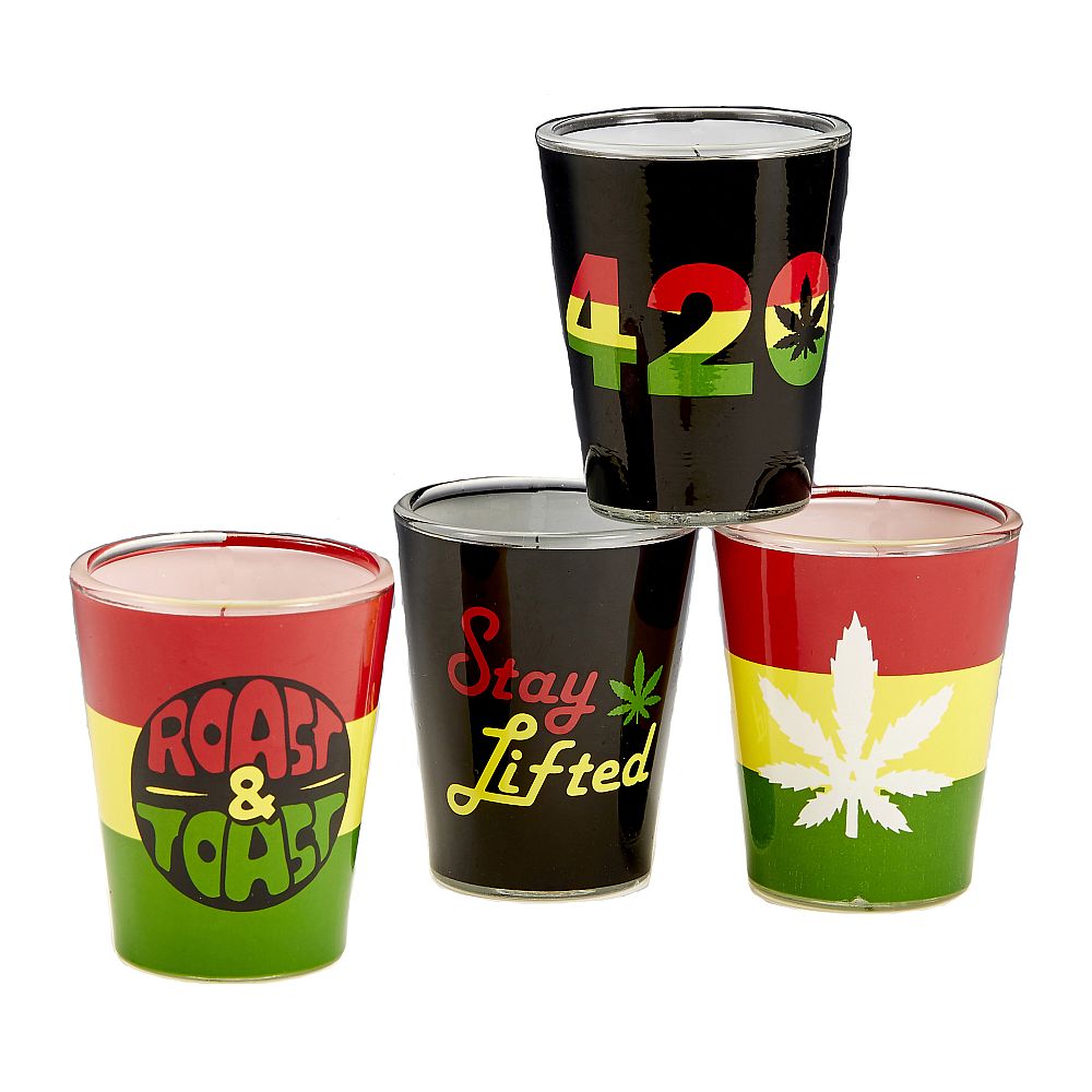 Set Of 4 Roast & Toast Shot Glasses