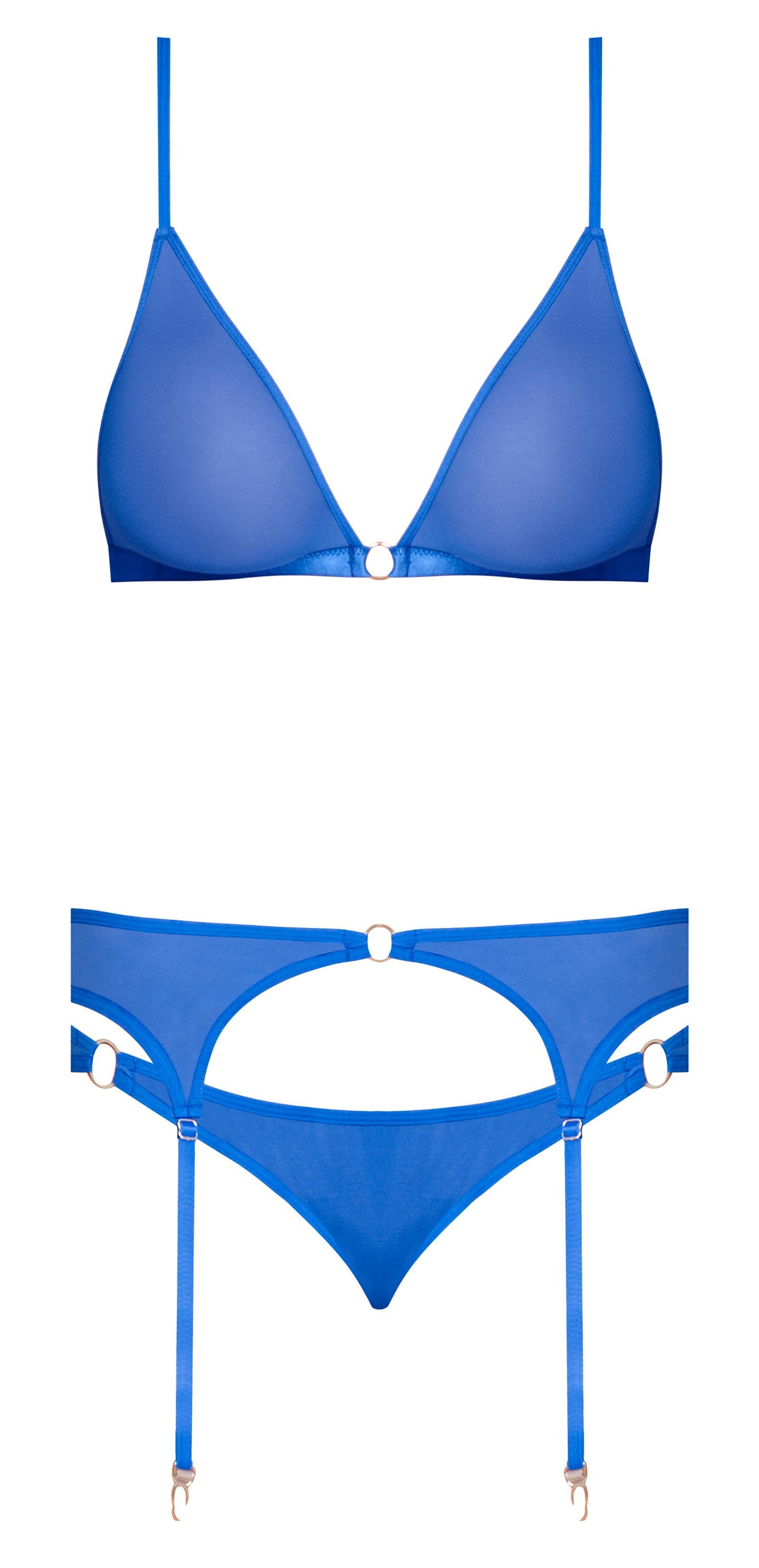 Sassy Bra Garter & Rouched Panty Cobalt