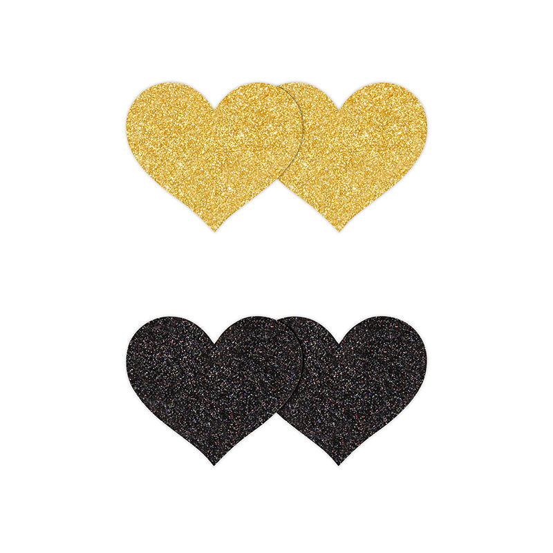 Pretty Pasties Glitter Hearts Black/gold 2 Pair