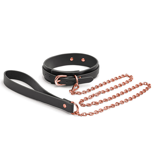 Bondage Couture Collar & Leash Black W/ Rose Gold