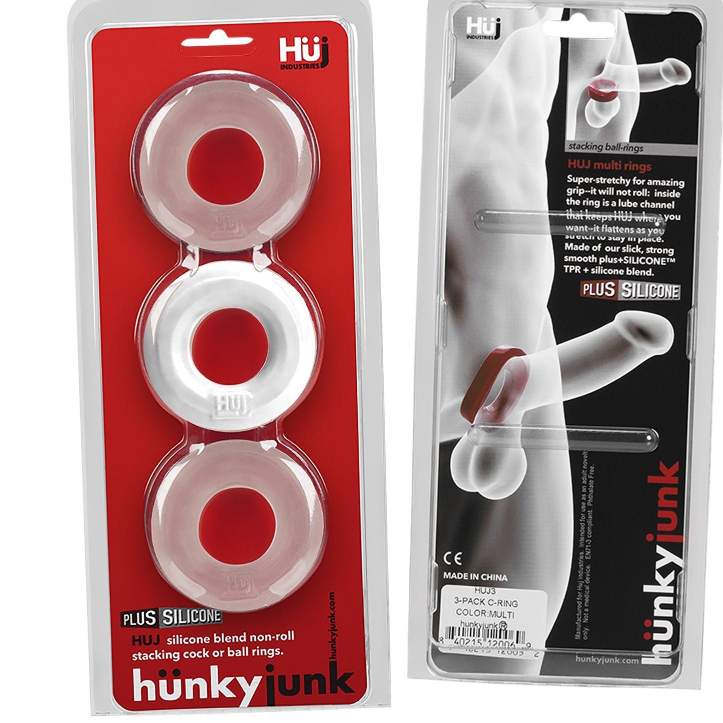 Hunkyjunk Huj C-ring 3pk White Ice & Clear