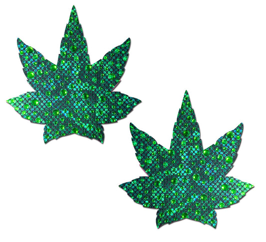 Pastease Indica Pot Leaf Crystal Green Weed Nipple Pasties