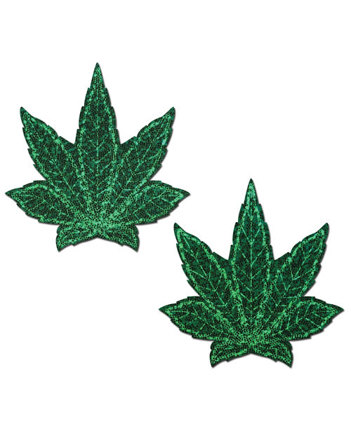 Pastease Indica Pot Leaf Glitter Green Weed Nipple Pasties