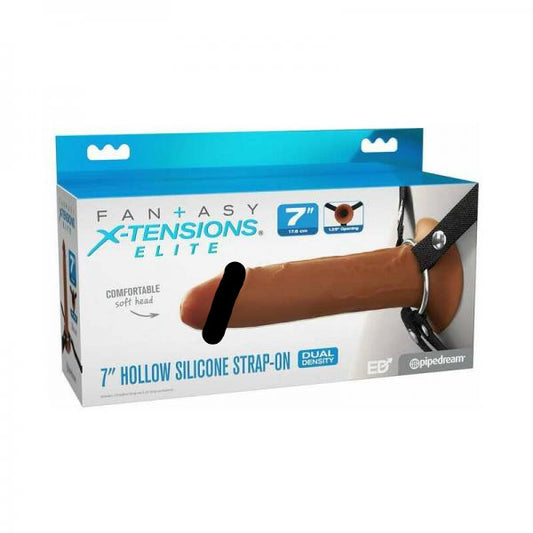 Fantasy X-tensions Elite 7in Silicone Hollow Strap-on Dual Density - Brown