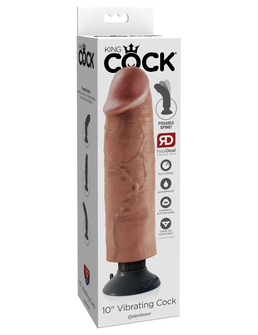 King Cock 10 In Vibrating Tan