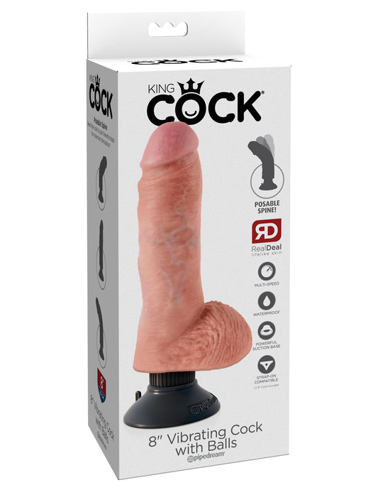 King Cock 8 In Cock W/balls Flesh Vibrating