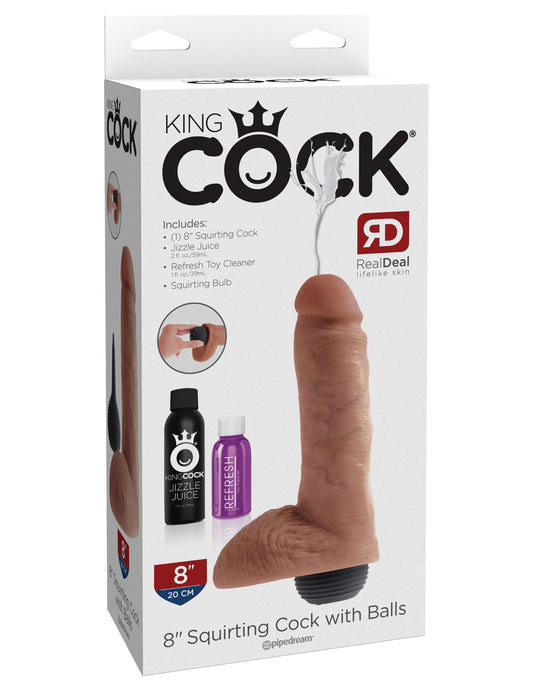 King Cock 8 In Squirting Cock W/ Balls Tan