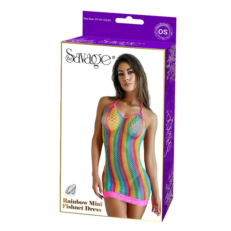 Rainbow Mini Fishnet Dress