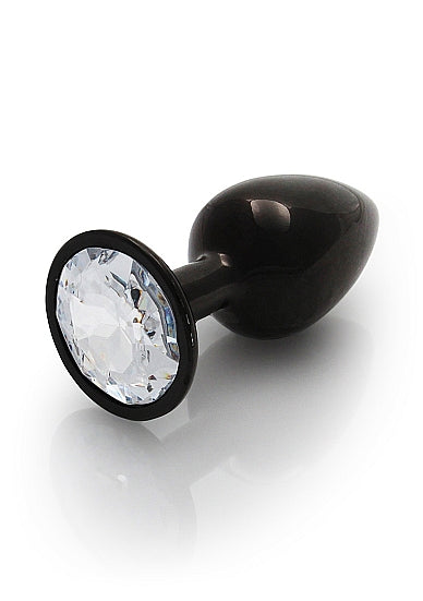 Round Gem Butt Plug Gunmetal Diamond