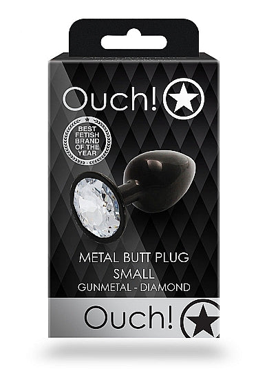Round Gem Butt Plug Gunmetal Diamond