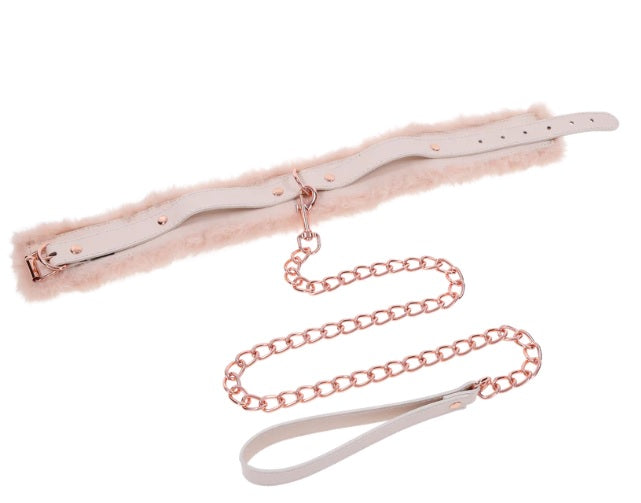 Peaches N Creame Fur Collar & Leash