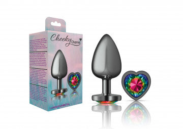 Cheeky Charms Heart Rainbow Large Gunmetal Butt Plug