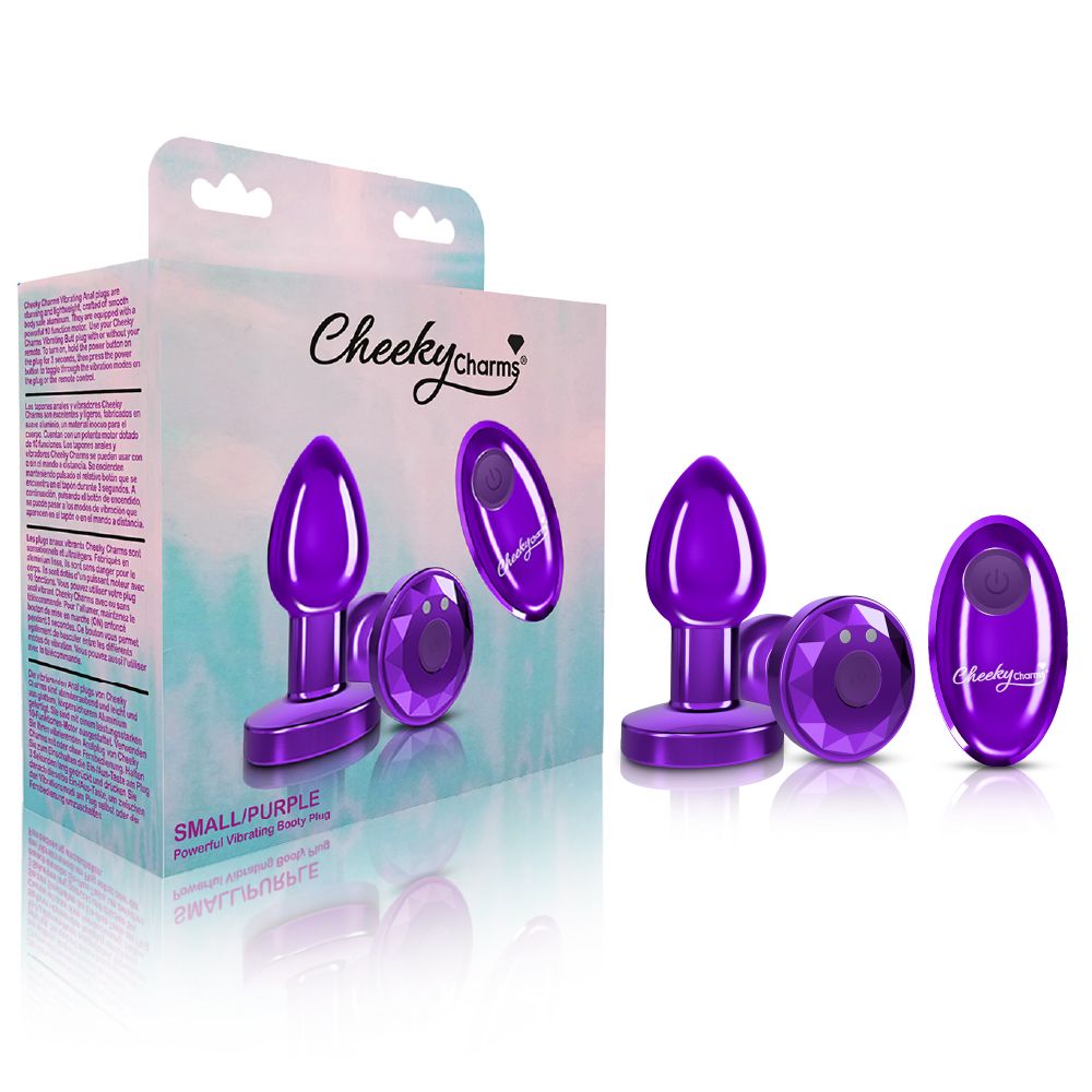 Cheeky Charms Vibrating Metal Plug Purple W/ Remote