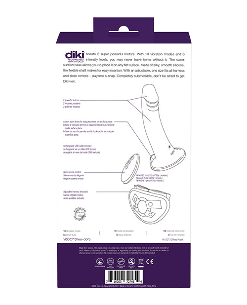 Vedo Diki Vibrating Dildo W/ Harness Deep Purple