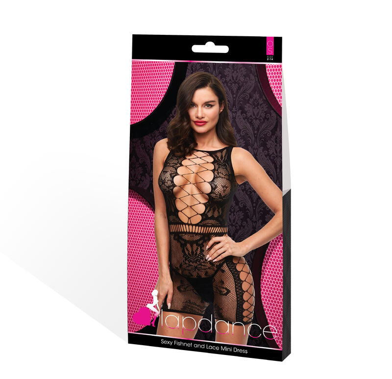 Lapdance Sexy Fishnet & Lace Mini Dress Black O/s