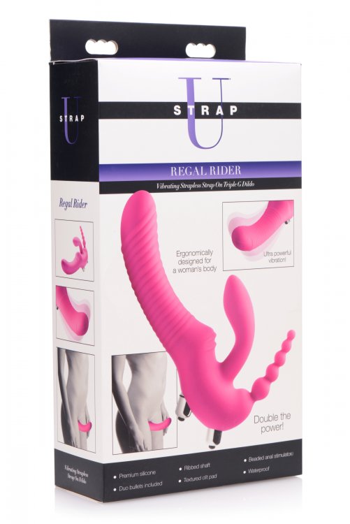 Strap U Regal Rider Vibrating Strapless Strap On Triple G Dildo