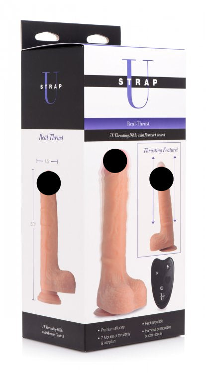 Strap U Real Thrust Thrusting & Vibrating Silicone Dildo W/ Remote Control